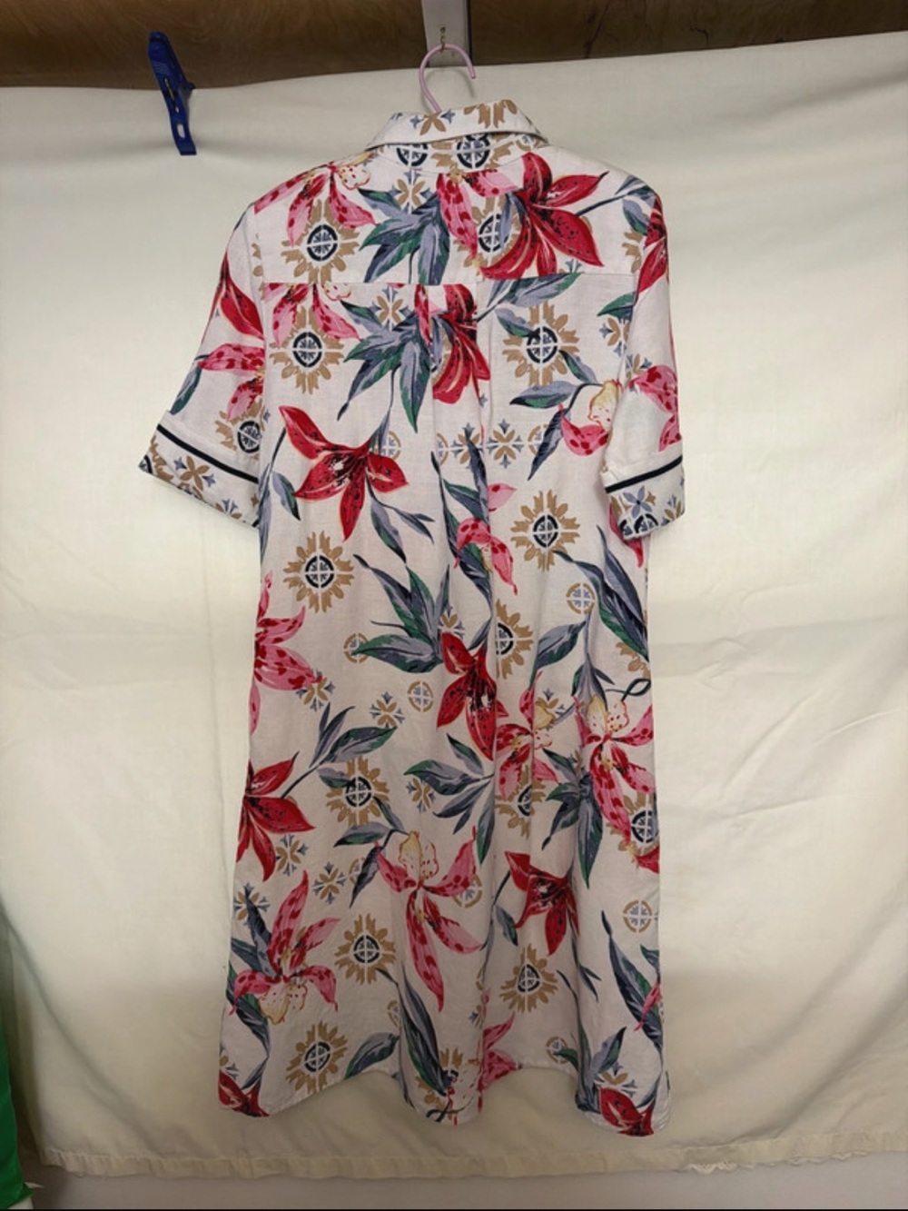 Floral Print Short-Sleeve Shirt Dress - Pink Multi